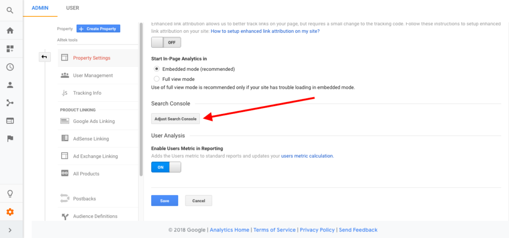 Google analytics link Google Search Console